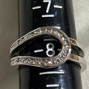 Sterling silver double band and rhinestones ring